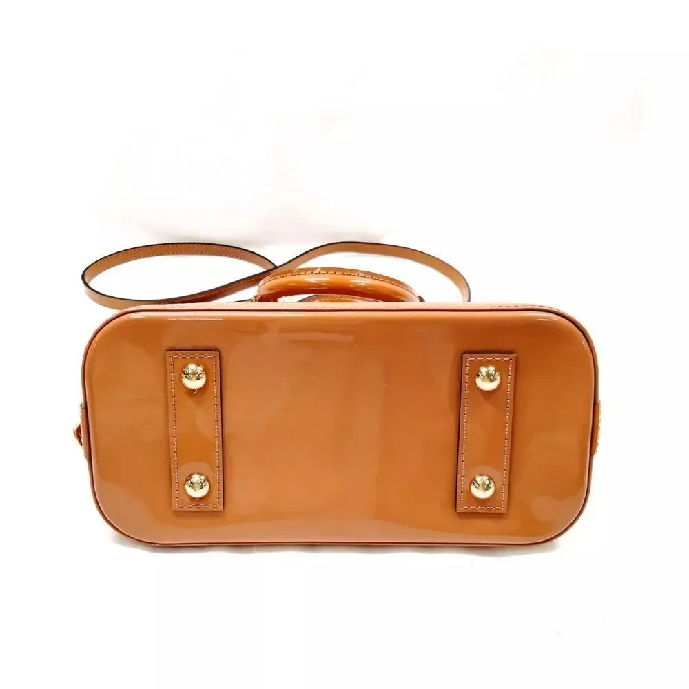 Auth Louis Vuitton Camel Brown Vernis Patent Leather 2way LV Alma BB Satchel